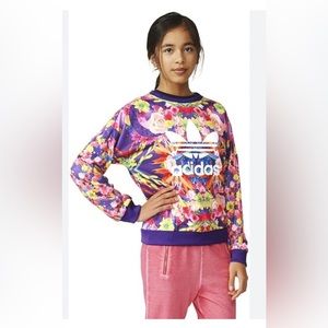 Adidas Girls Floral Trefoil Sweatshirt J Garden Crew Size 13-14 Y